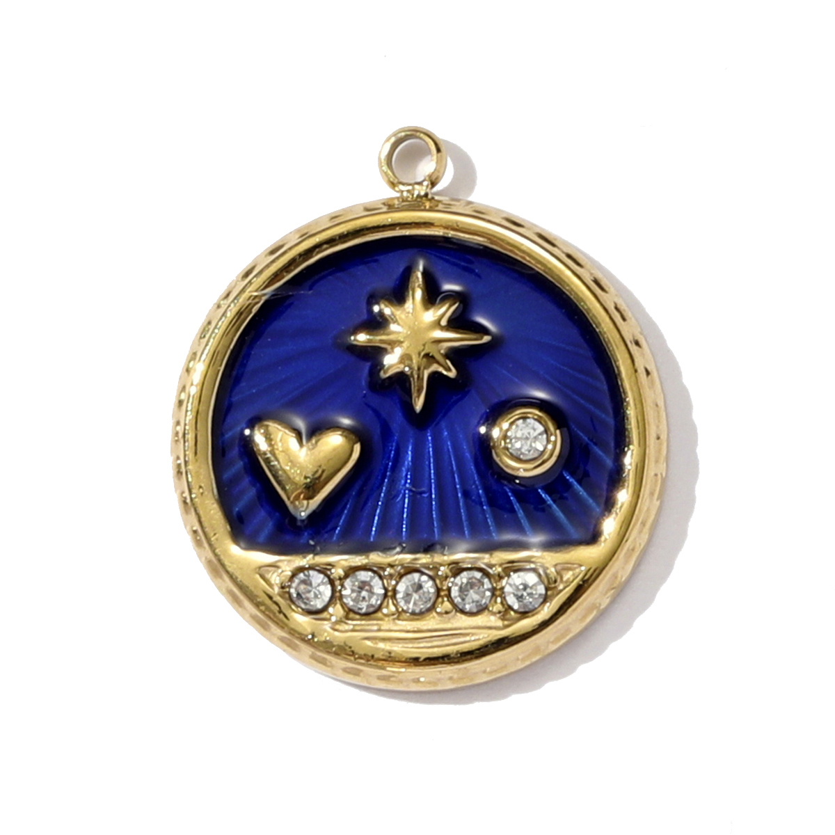 6pcs/pack French Stainless Steel Crescent Moon Star Necklace Pendant Enamel Love Heart Star DIY Charm Women Crown Jewelry