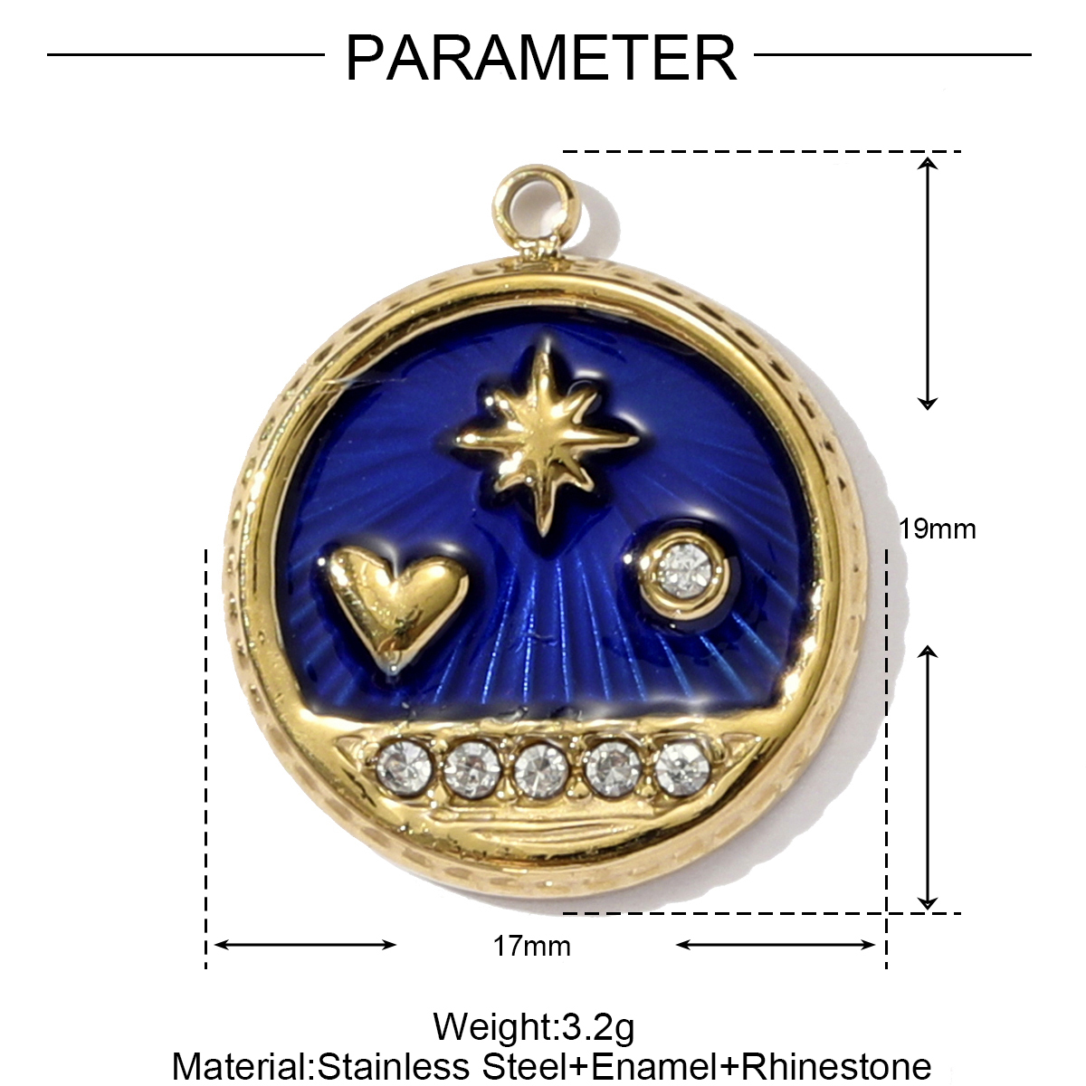 6pcs/pack French Stainless Steel Crescent Moon Star Necklace Pendant Enamel Love Heart Star DIY Charm Women Crown Jewelry