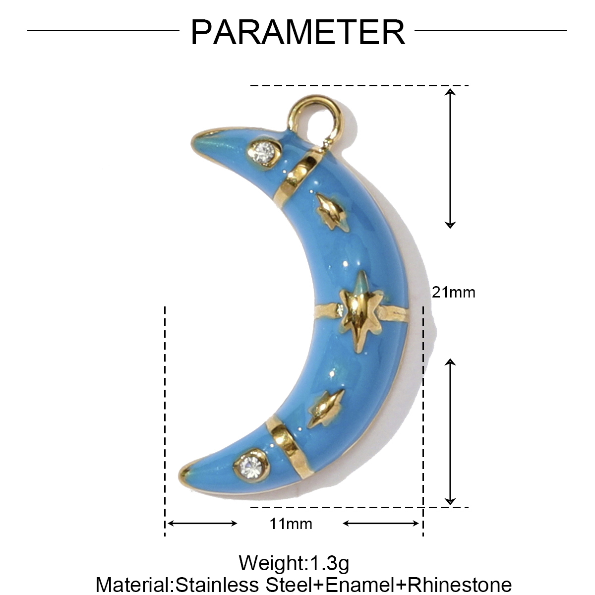 6pcs/pack French Stainless Steel Crescent Moon Star Necklace Pendant Enamel Love Heart Star DIY Charm Women Crown Jewelry