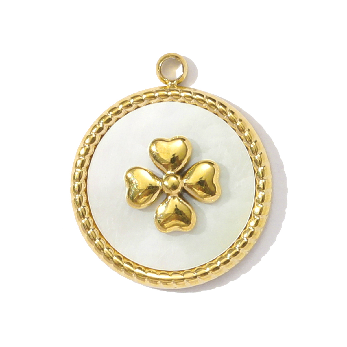 6pcs/pack French Stainless Steel Rhinestone Crescent Heart Necklace Pendant Malachite Clover DIY Charm Women Pearl Leaf Jewelry