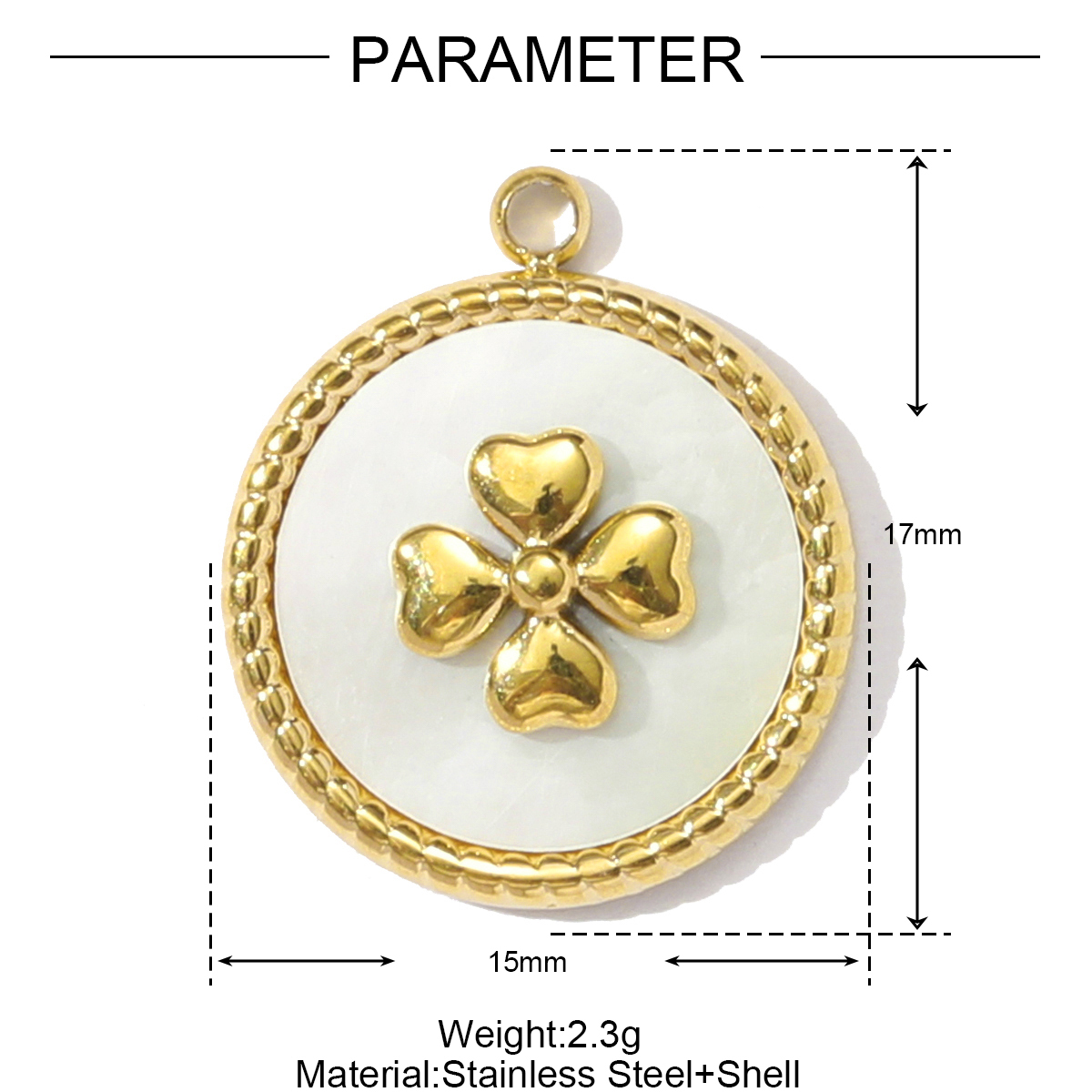 6pcs/pack French Stainless Steel Rhinestone Crescent Heart Necklace Pendant Malachite Clover DIY Charm Women Pearl Leaf Jewelry