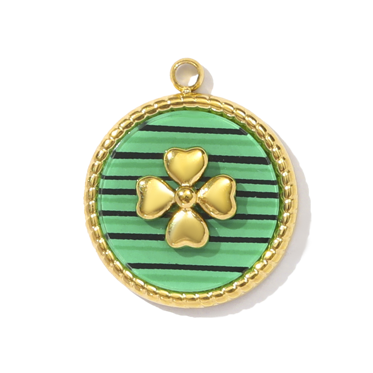 6pcs/pack French Stainless Steel Rhinestone Crescent Heart Necklace Pendant Malachite Clover DIY Charm Women Pearl Leaf Jewelry