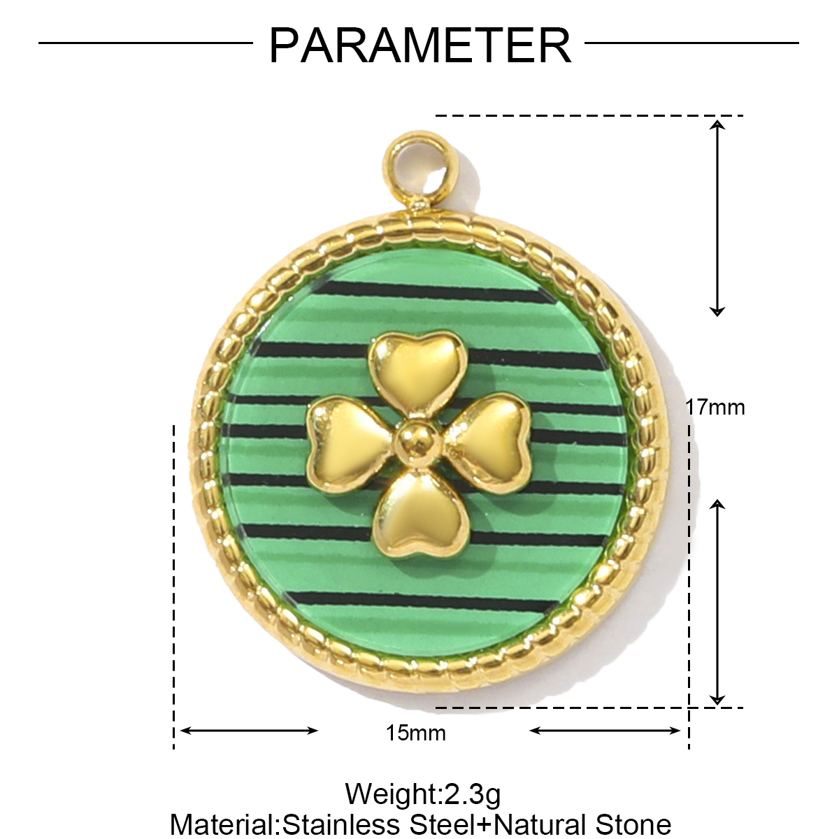 6pcs/pack French Stainless Steel Rhinestone Crescent Heart Necklace Pendant Malachite Clover DIY Charm Women Pearl Leaf Jewelry