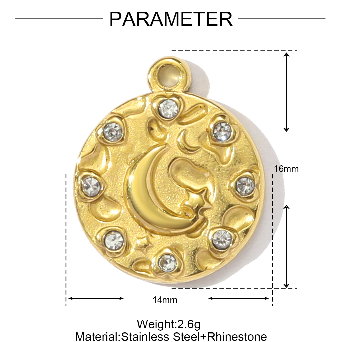 6pcs/pack French Stainless Steel Rhinestone Crescent Heart Necklace Pendant Malachite Clover DIY Charm Women Pearl Leaf Jewelry