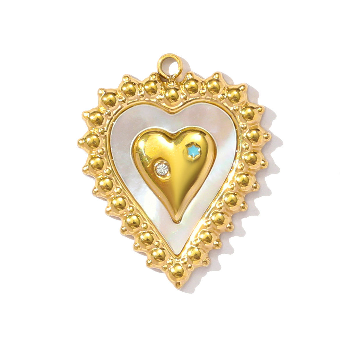 6pcs/pack French Stainless Steel Rhinestone Crescent Heart Necklace Pendant Malachite Clover DIY Charm Women Pearl Leaf Jewelry