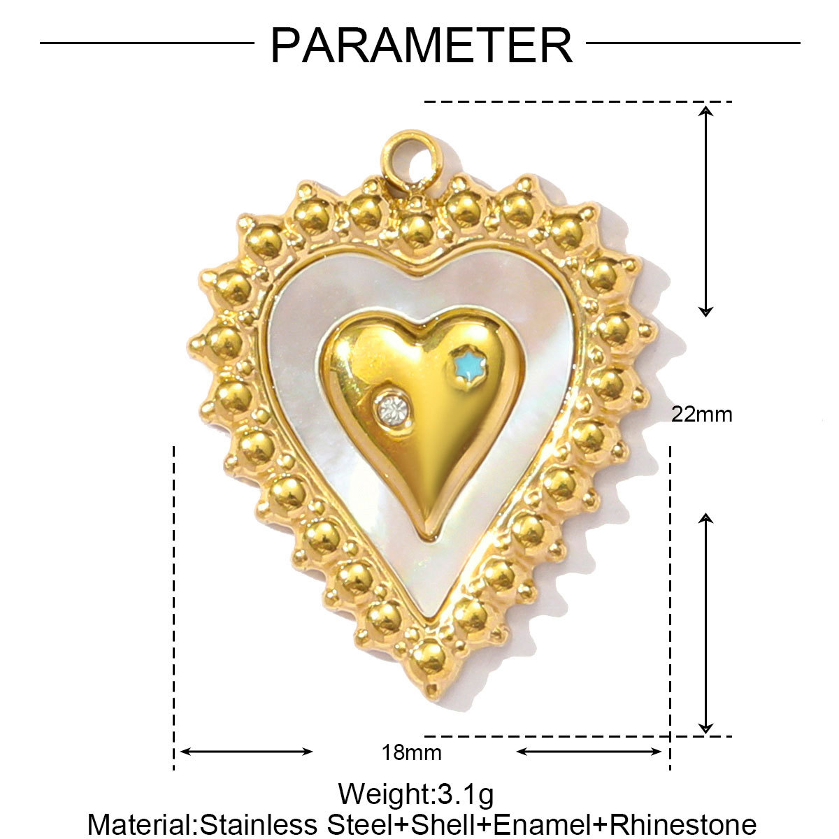 6pcs/pack French Stainless Steel Rhinestone Crescent Heart Necklace Pendant Malachite Clover DIY Charm Women Pearl Leaf Jewelry