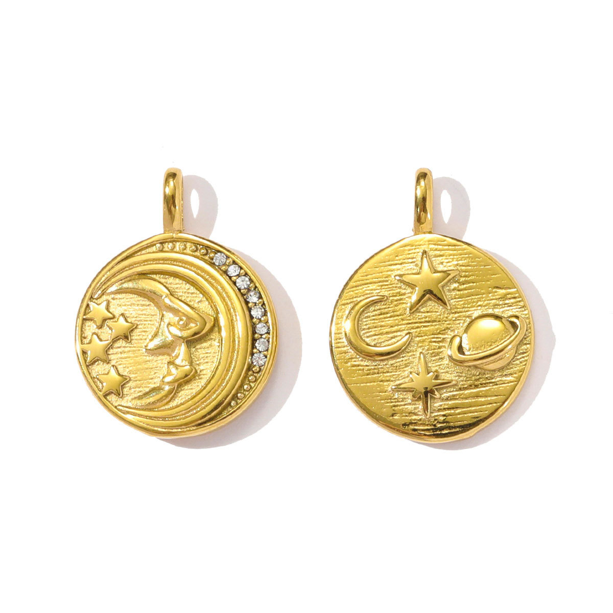 6pcs/pack Stainless Steel Holy Mother Abstract Mask Necklace Pendant Rhinestone Clover DIY Charm Women Conch Sun Moon Jewelry