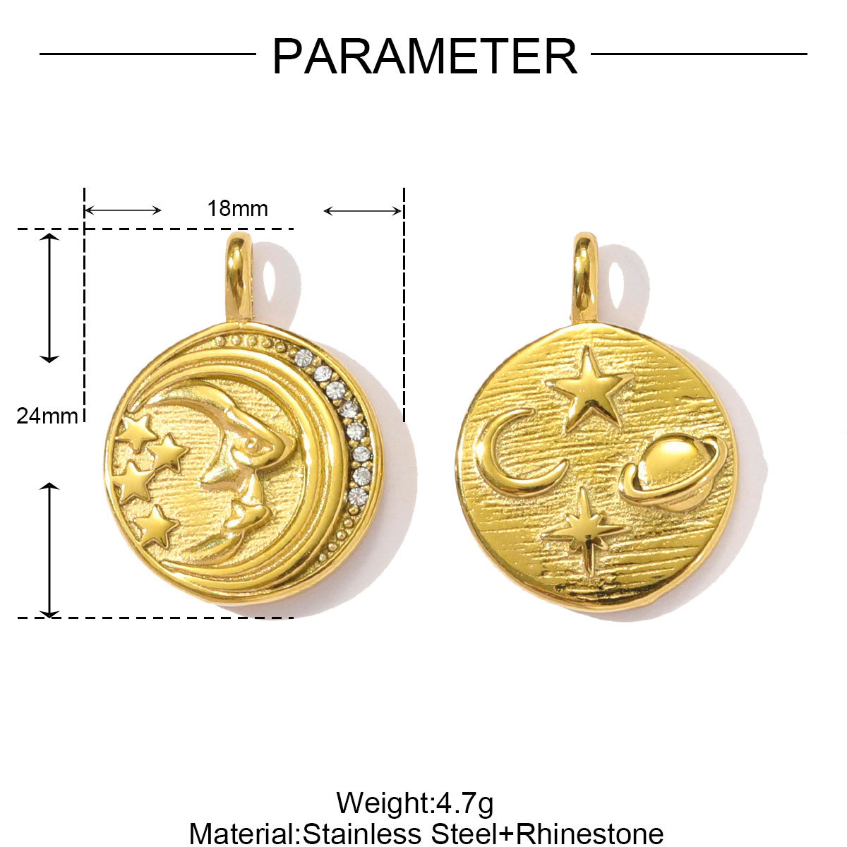 6pcs/pack Stainless Steel Holy Mother Abstract Mask Necklace Pendant Rhinestone Clover DIY Charm Women Conch Sun Moon Jewelry