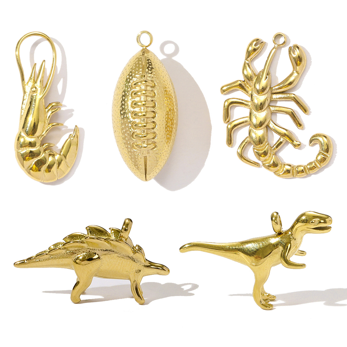 6pcs/pack Stainless Steel 3D Tyrannosaurus Rex Stegosaurus Necklace Pendant Scorpion Lobster DIY Earring Charms Rugby Jewelry