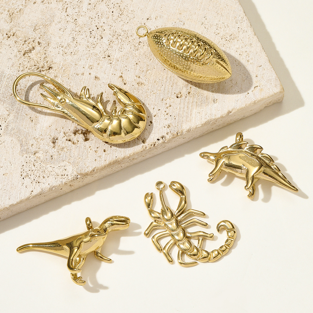 6pcs/pack Stainless Steel 3D Tyrannosaurus Rex Stegosaurus Necklace Pendant Scorpion Lobster DIY Earring Charms Rugby Jewelry
