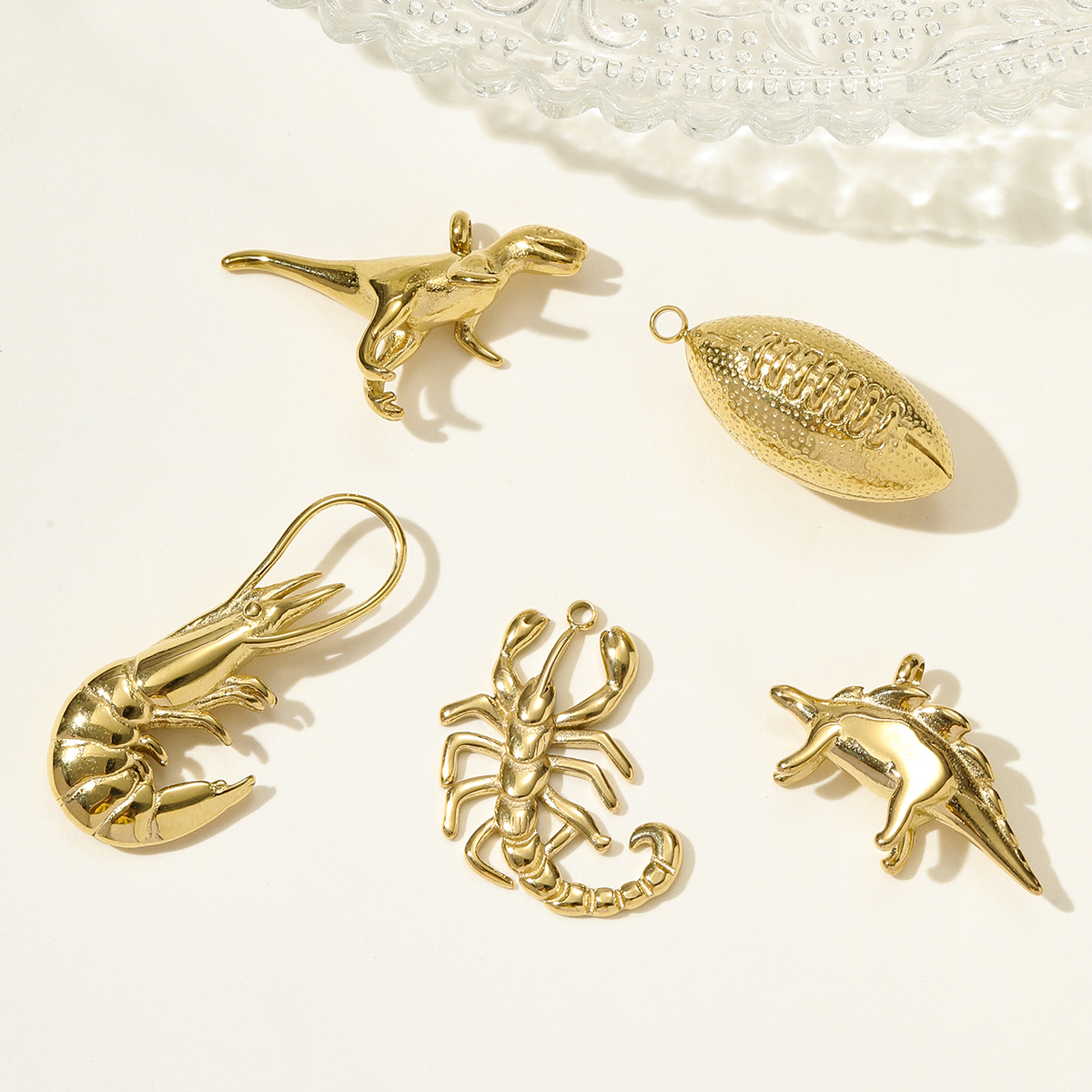 6pcs/pack Stainless Steel 3D Tyrannosaurus Rex Stegosaurus Necklace Pendant Scorpion Lobster DIY Earring Charms Rugby Jewelry