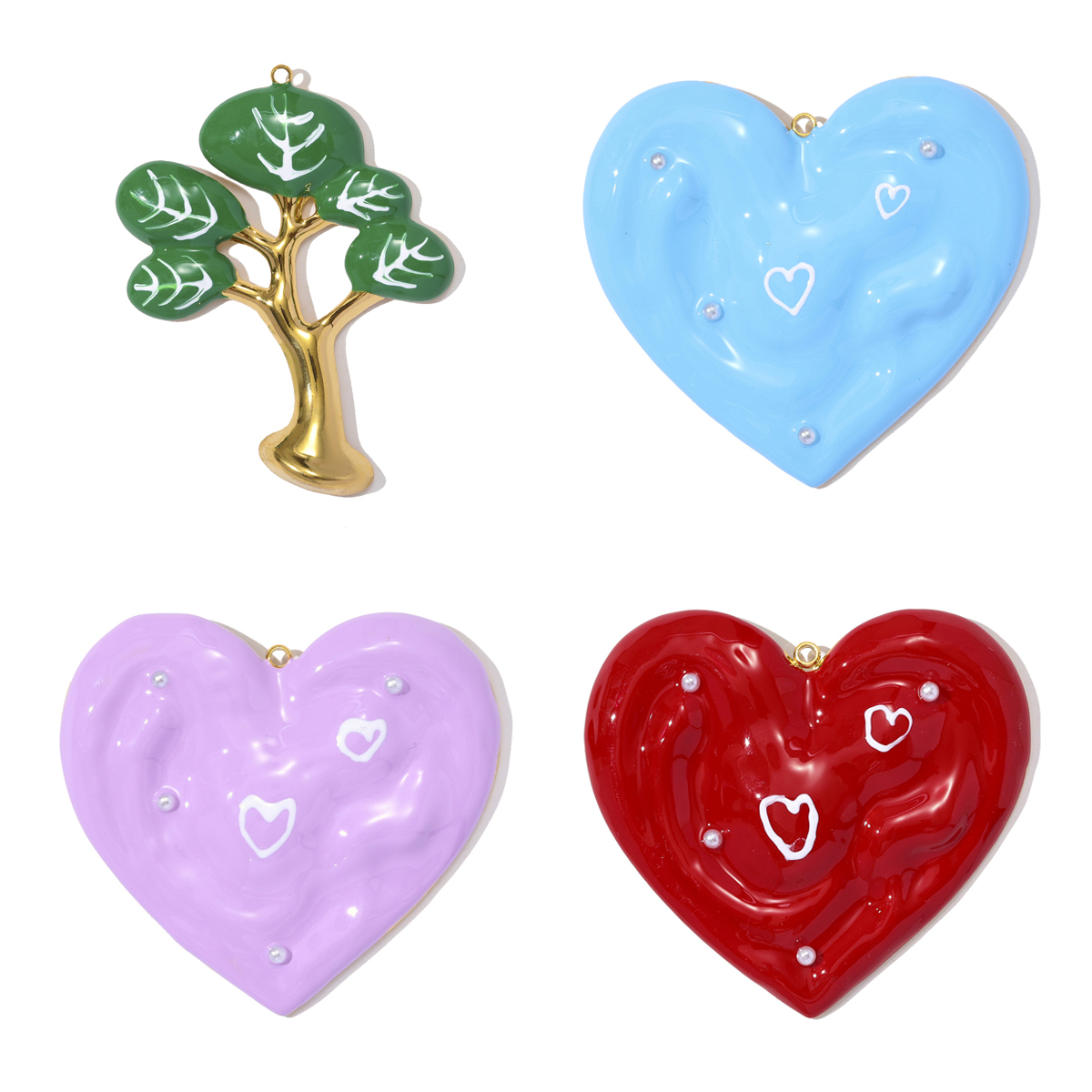 6pcs/pack Fashion Stainless Steel Enamel Big Heart DIY Earring Charms Life Tree Necklace Pendant Women Love Jewelry Wholesale