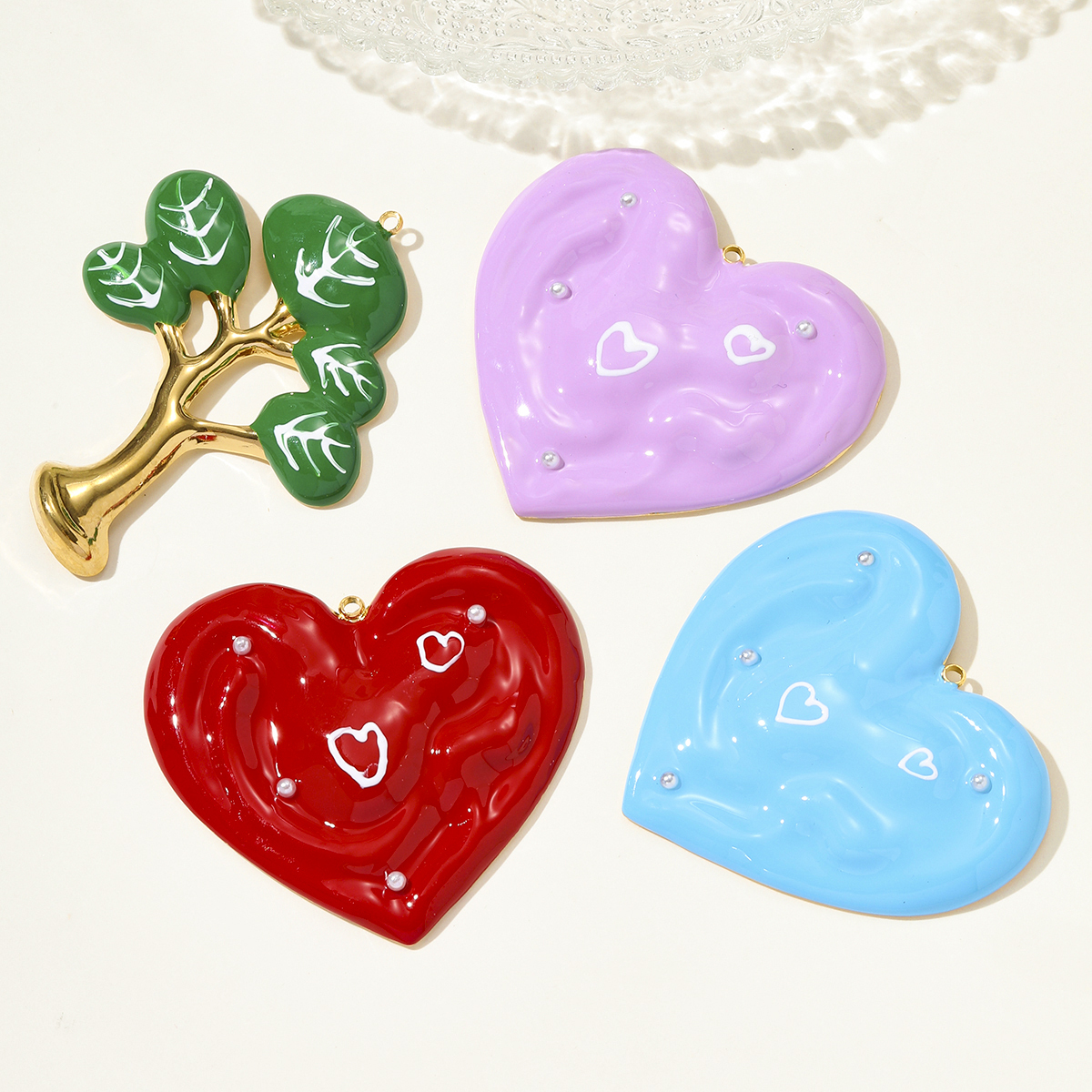 6pcs/pack Fashion Stainless Steel Enamel Big Heart DIY Earring Charms Life Tree Necklace Pendant Women Love Jewelry Wholesale
