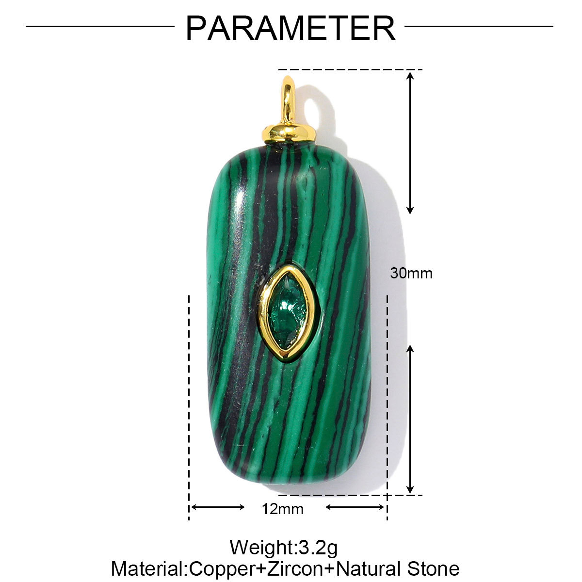 6pcs/pack Retro Copper Zircon Natural Stone Geometric Necklace Pendant Malachite DIY Earring Charm Women Waterdroop Jewelry