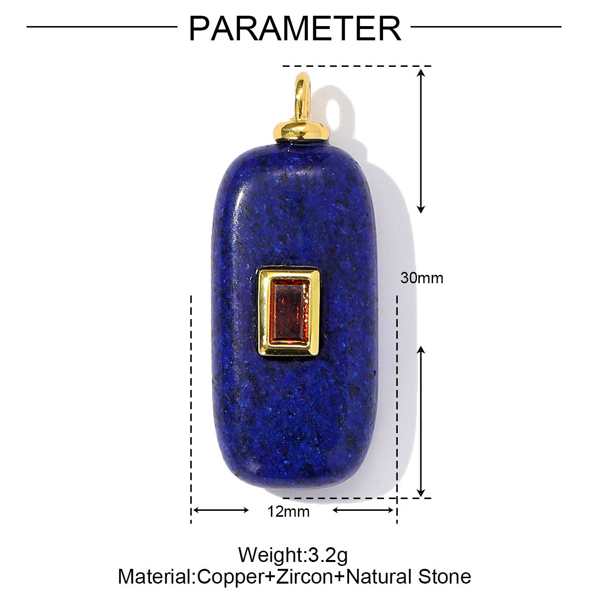 6pcs/pack Retro Copper Zircon Natural Stone Geometric Necklace Pendant Malachite DIY Earring Charm Women Waterdroop Jewelry