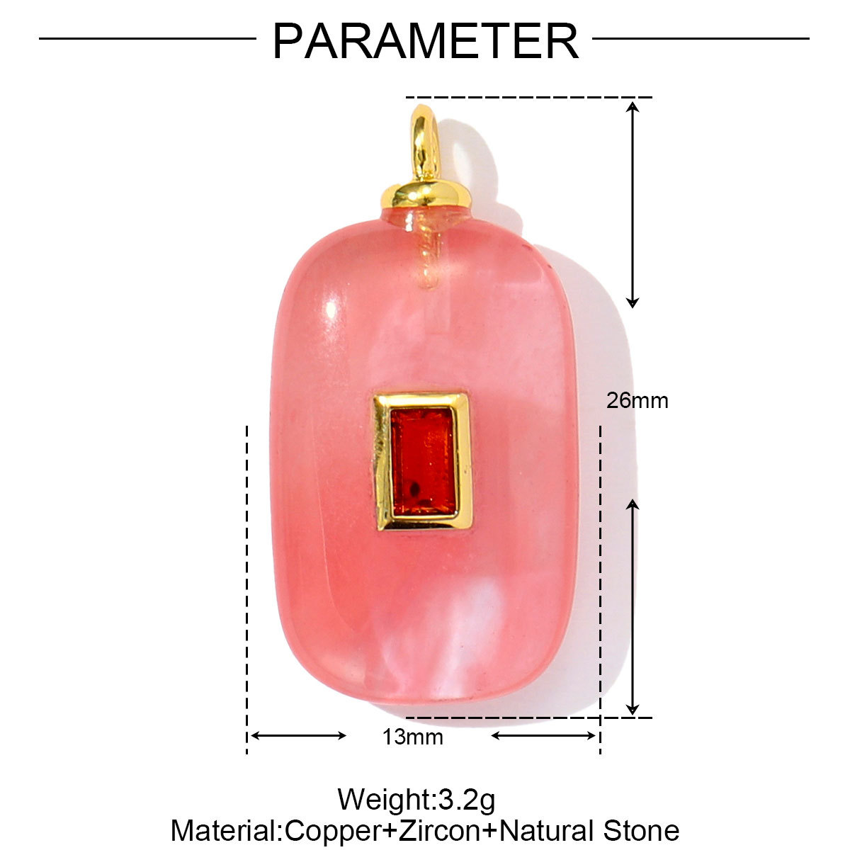 6pcs/pack Retro Copper Zircon Natural Stone Geometric Necklace Pendant Malachite DIY Earring Charm Women Waterdroop Jewelry