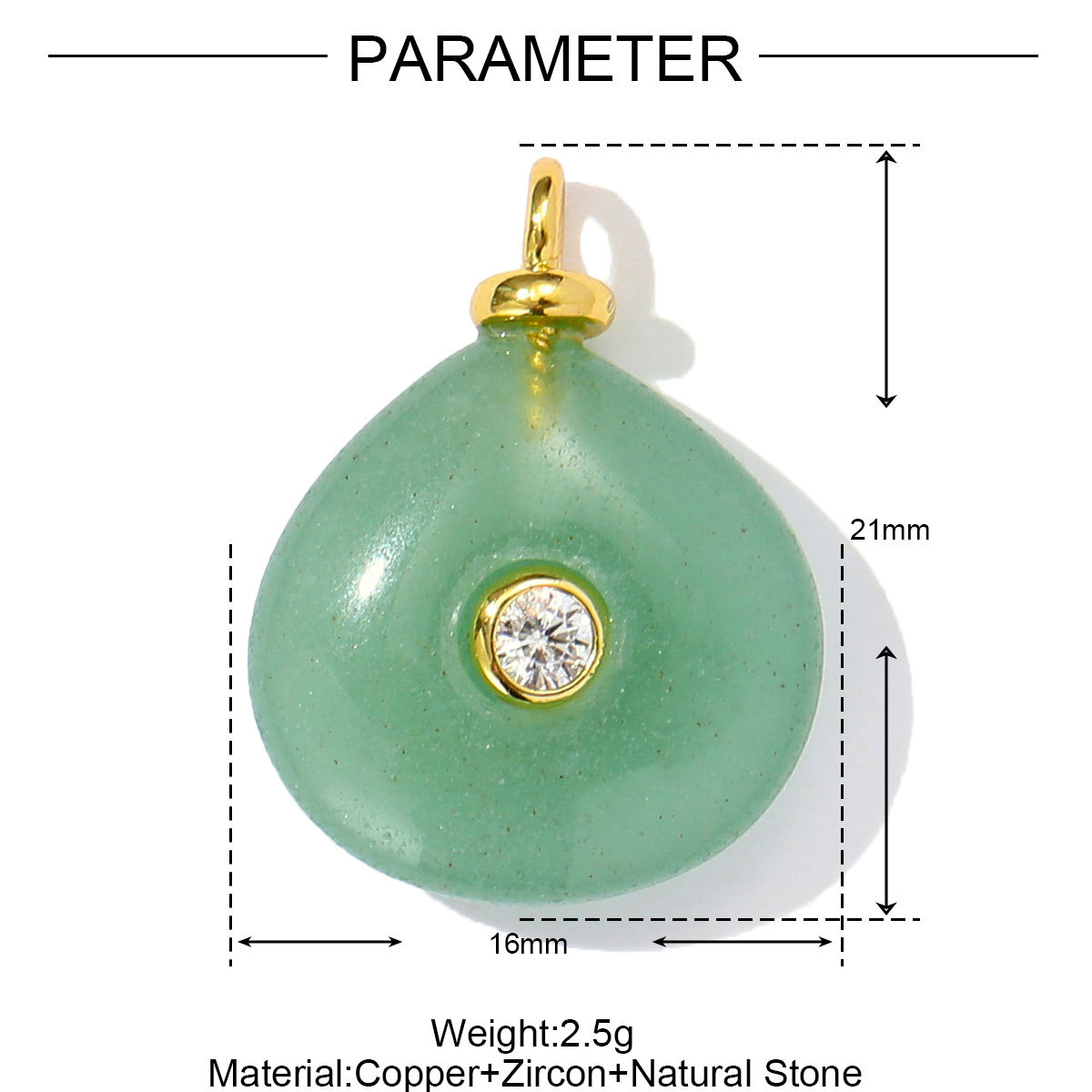 6pcs/pack Retro Copper Zircon Natural Stone Geometric Necklace Pendant Malachite DIY Earring Charm Women Waterdroop Jewelry