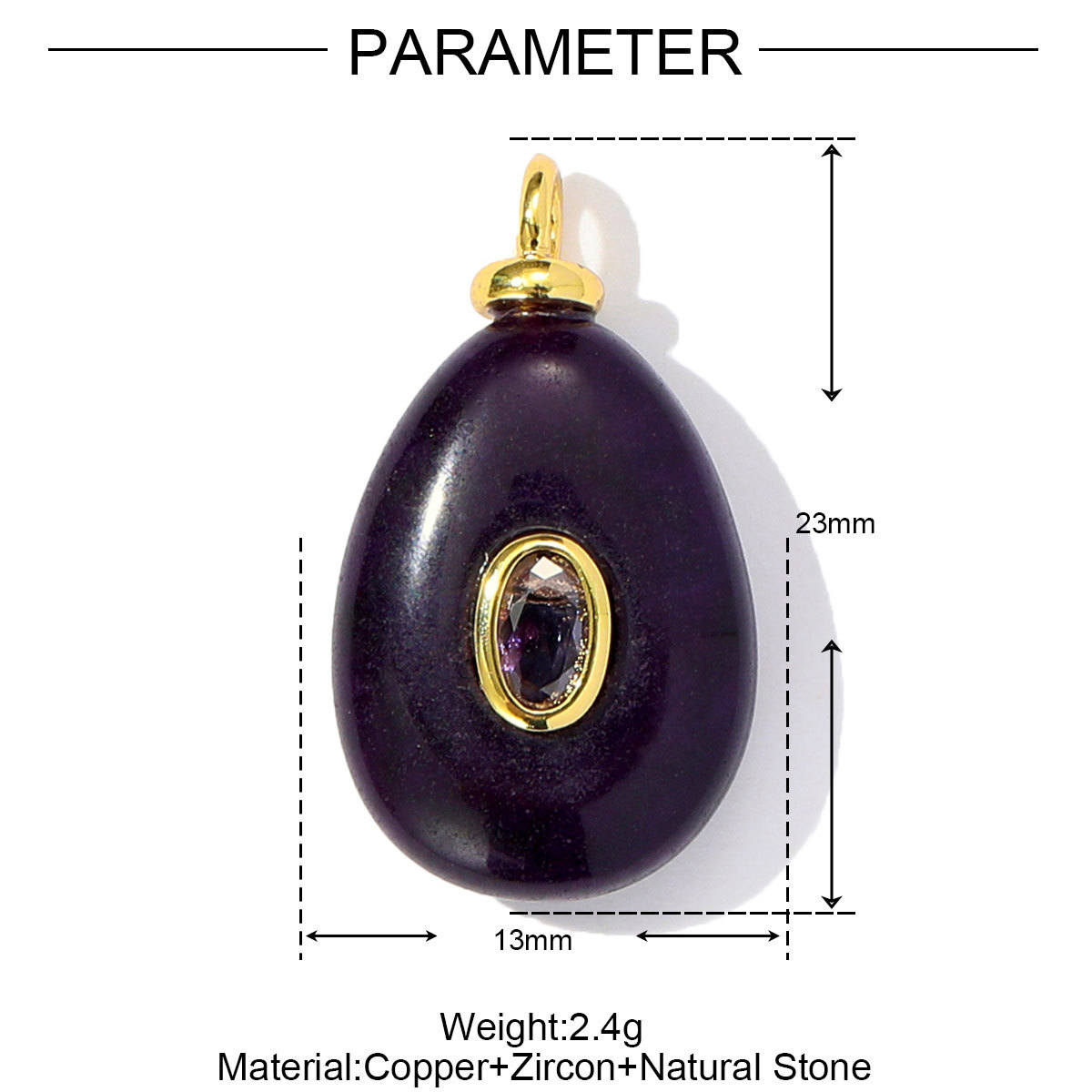 6pcs/pack Retro Copper Zircon Natural Stone Geometric Necklace Pendant Malachite DIY Earring Charm Women Waterdroop Jewelry