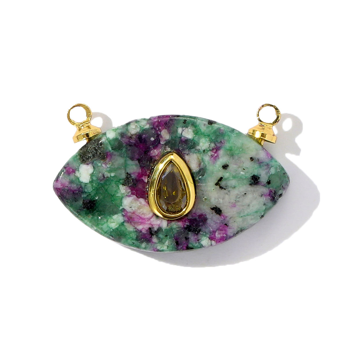 6pcs/pack Retro Copper Zircon Natural Tiger Eye Stone Necklace Pendant Malachite Round DIY Earring Charm Women Square Jewelry
