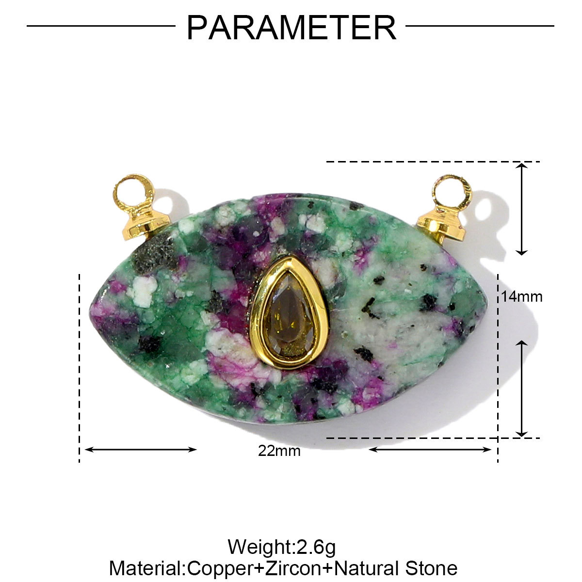 6pcs/pack Retro Copper Zircon Natural Tiger Eye Stone Necklace Pendant Malachite Round DIY Earring Charm Women Square Jewelry