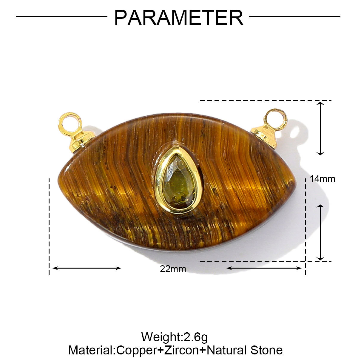 6pcs/pack Retro Copper Zircon Natural Tiger Eye Stone Necklace Pendant Malachite Round DIY Earring Charm Women Square Jewelry