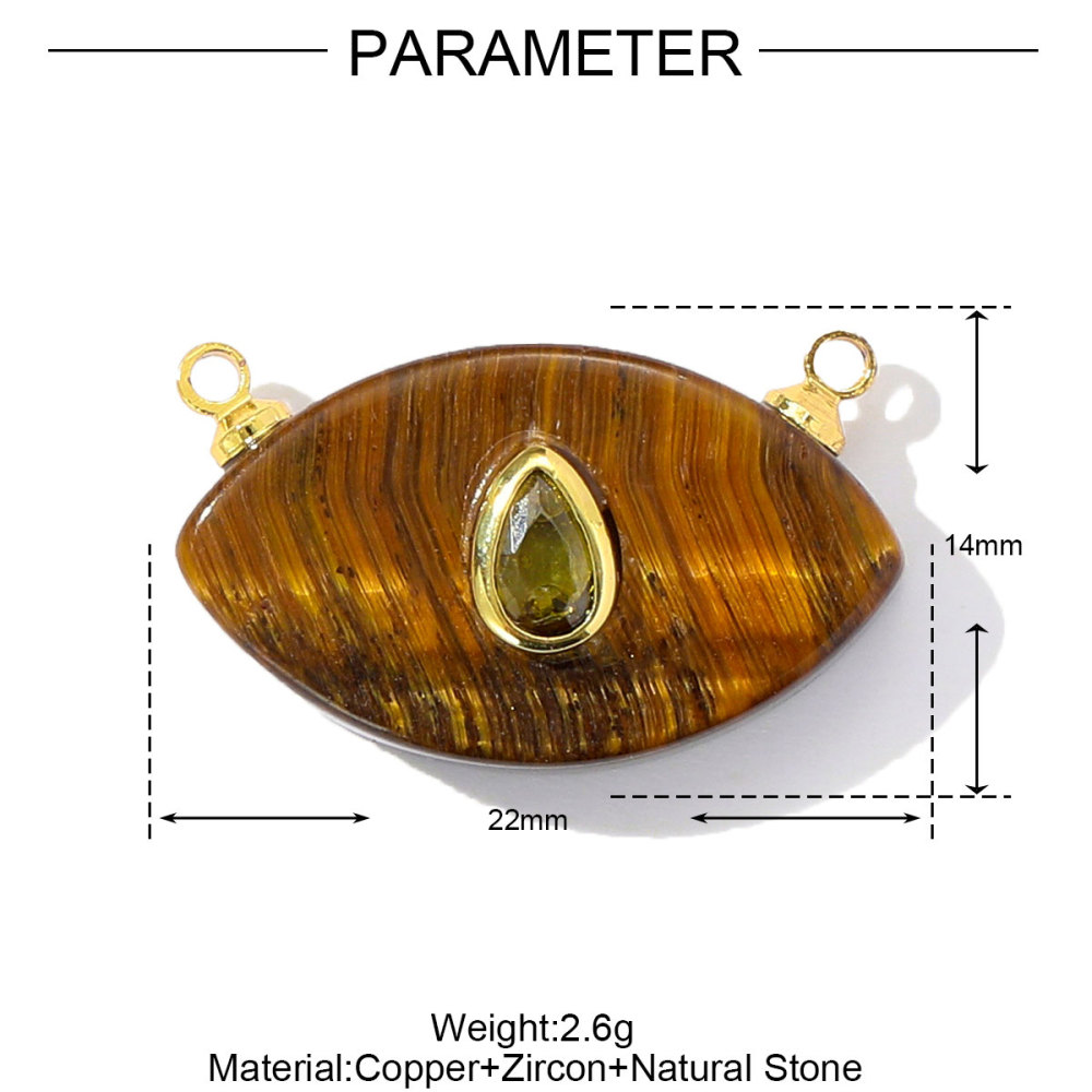 6pcs/pack Retro Copper Zircon Natural Tiger Eye Stone Necklace Pendant Malachite Round DIY Earring Charm Women Square Jewelry