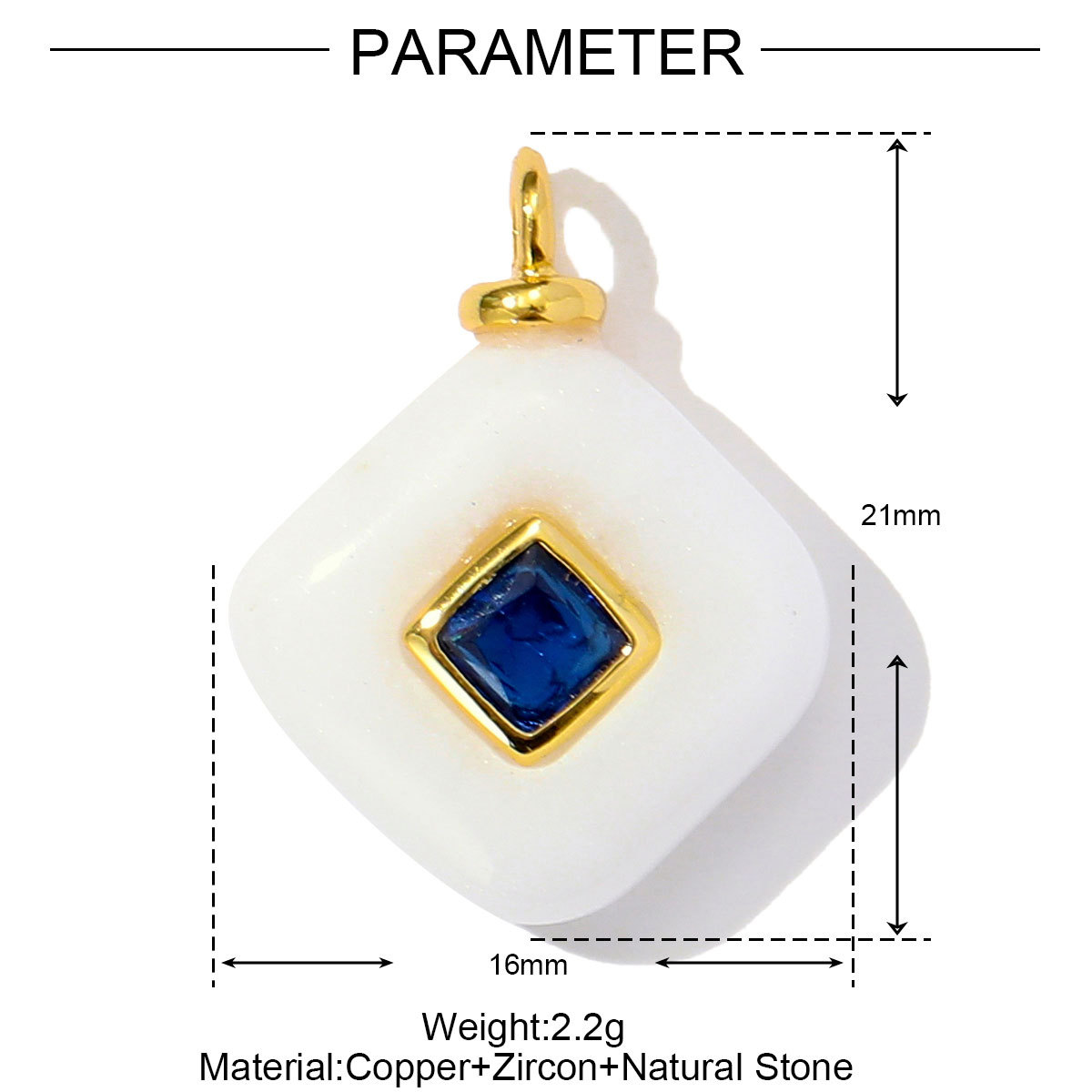 6pcs/pack Retro Copper Zircon Natural Tiger Eye Stone Necklace Pendant Malachite Round DIY Earring Charm Women Square Jewelry