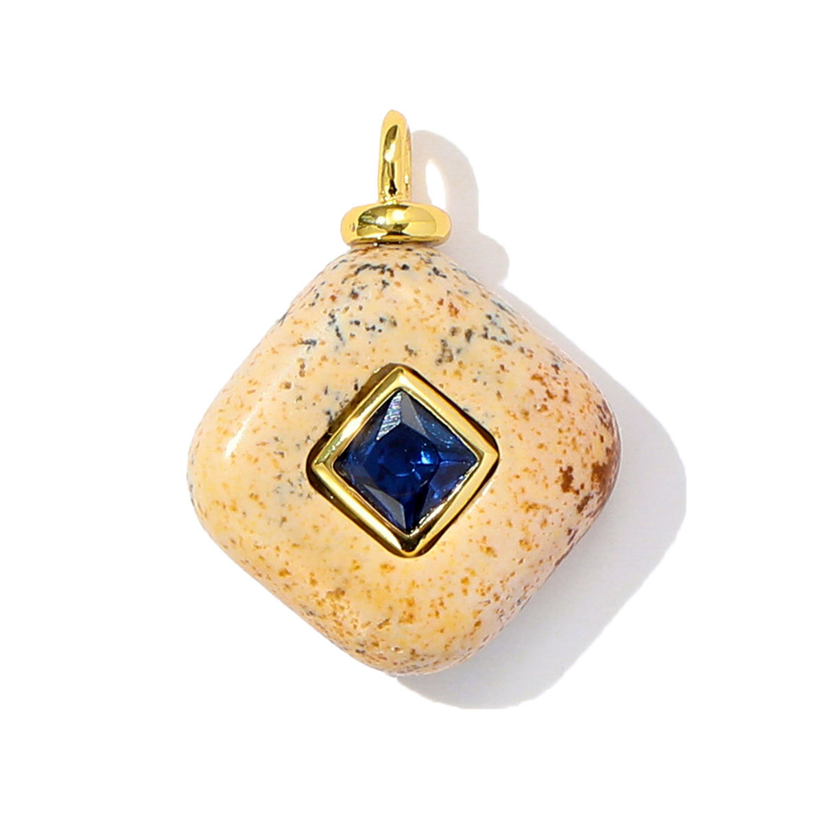 6pcs/pack Retro Copper Zircon Natural Tiger Eye Stone Necklace Pendant Malachite Round DIY Earring Charm Women Square Jewelry