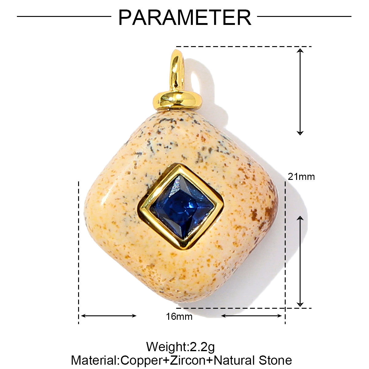 6pcs/pack Retro Copper Zircon Natural Tiger Eye Stone Necklace Pendant Malachite Round DIY Earring Charm Women Square Jewelry