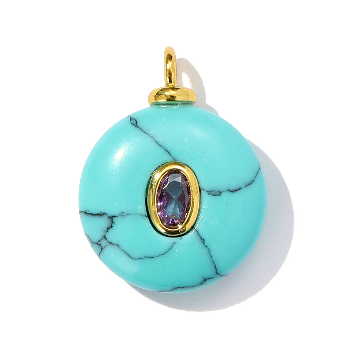 6pcs/pack Retro Copper Zircon Natural Tiger Eye Stone Necklace Pendant Malachite Round DIY Earring Charm Women Square Jewelry