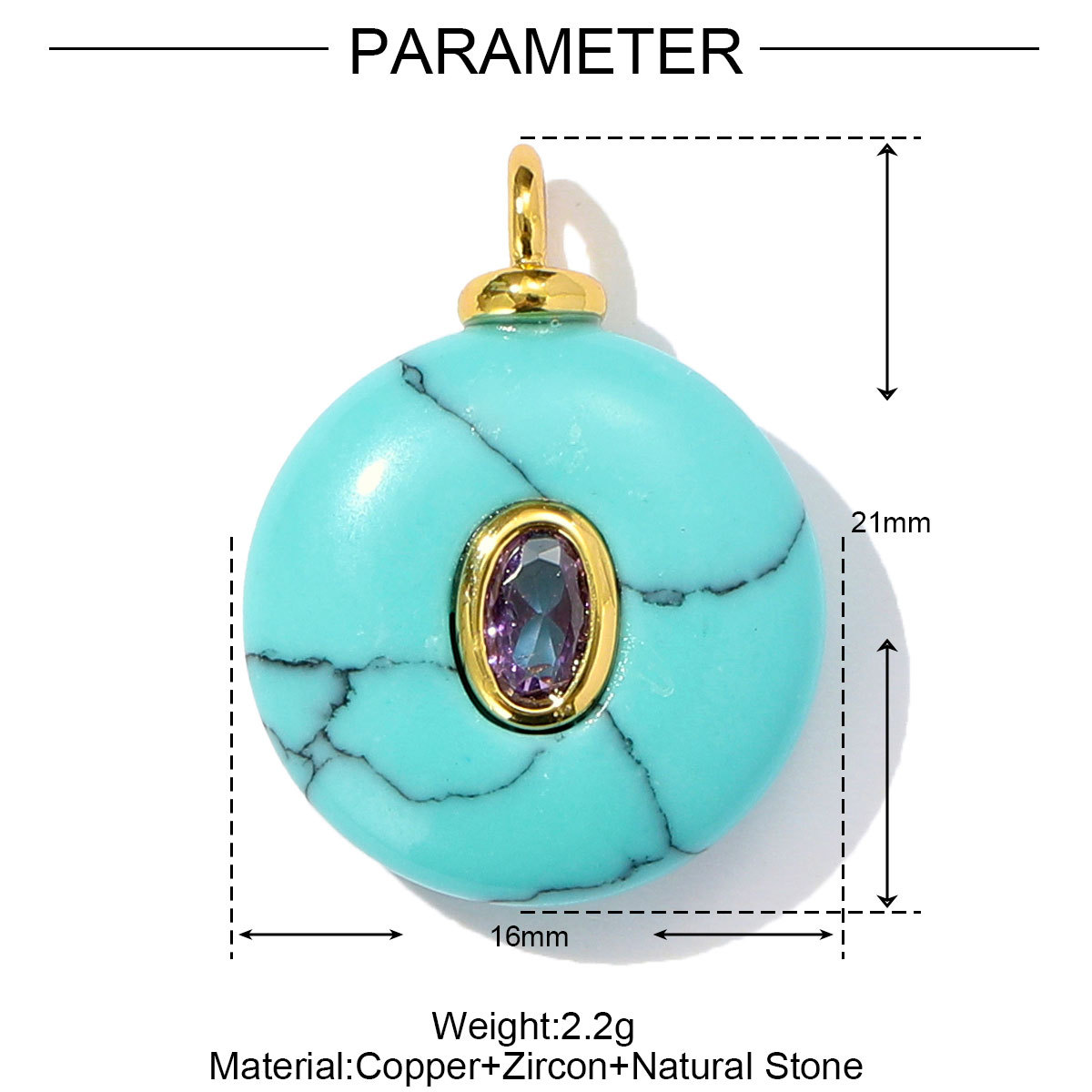6pcs/pack Retro Copper Zircon Natural Tiger Eye Stone Necklace Pendant Malachite Round DIY Earring Charm Women Square Jewelry