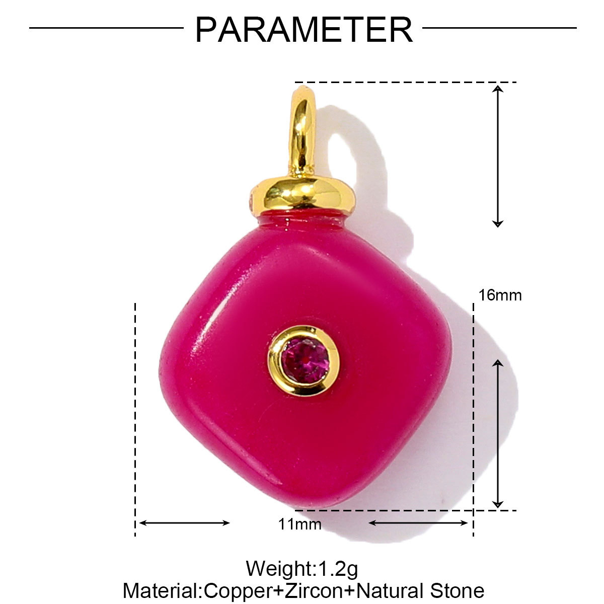 6pcs/pack Retro Copper Zircon Natural Tiger Eye Stone Necklace Pendant Malachite Round DIY Earring Charm Women Square Jewelry