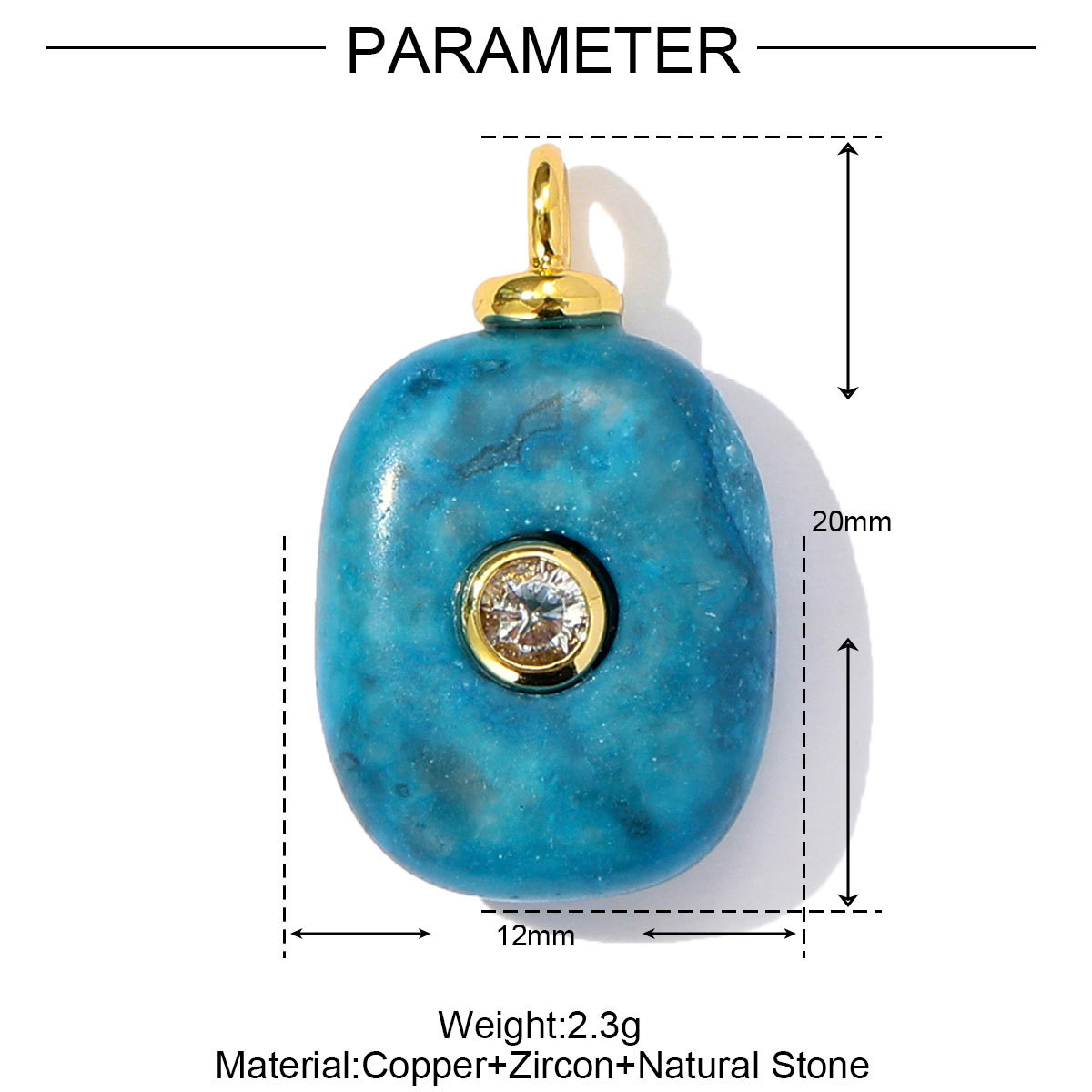 6pcs/pack Retro Copper Zircon Natural Tiger Eye Stone Necklace Pendant Malachite Round DIY Earring Charm Women Square Jewelry
