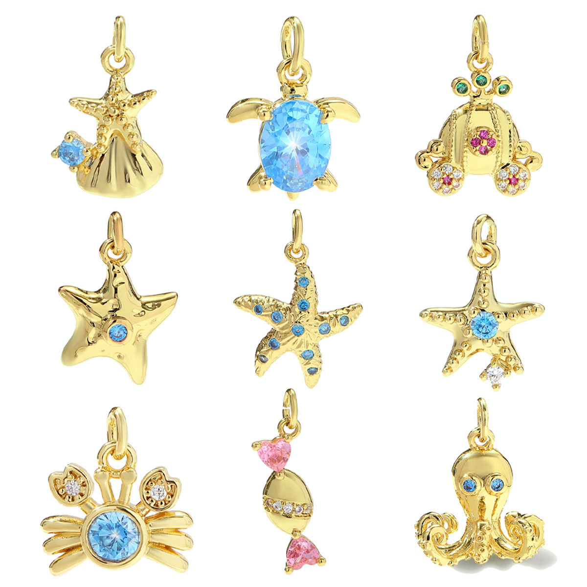 6pcs/pack Copper Zodiac Crab Turtle Starfish Necklace Pendant Shell Carriage Candy DIY Earring Charm Women Octopus Jewelry