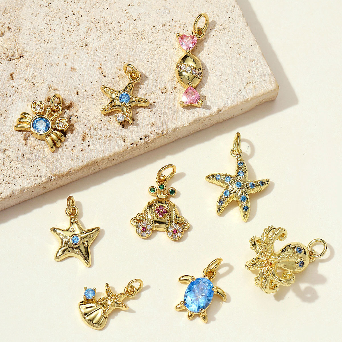 6pcs/pack Copper Zodiac Crab Turtle Starfish Necklace Pendant Shell Carriage Candy DIY Earring Charm Women Octopus Jewelry