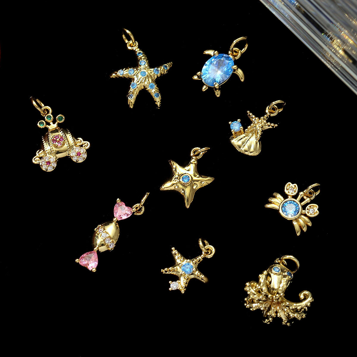 6pcs/pack Copper Zodiac Crab Turtle Starfish Necklace Pendant Shell Carriage Candy DIY Earring Charm Women Octopus Jewelry