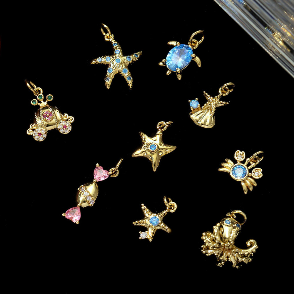 6pcs/pack Copper Zodiac Crab Turtle Starfish Necklace Pendant Shell Carriage Candy DIY Earring Charm Women Octopus Jewelry