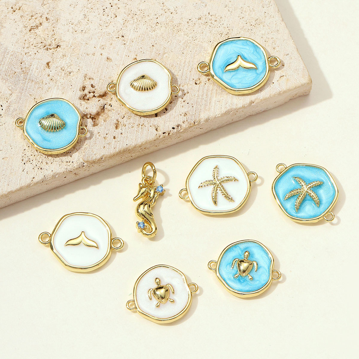 6pcs/pack Fashion Copper Zodiac Seahorse Shell Necklace Pendant Mermaid Tail DIY Bracelet Connectors Women Turtle Jewelry