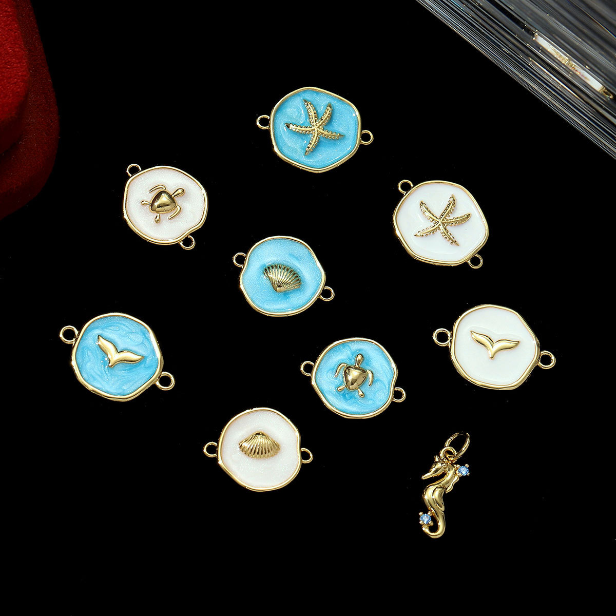 6pcs/pack Fashion Copper Zodiac Seahorse Shell Necklace Pendant Mermaid Tail DIY Bracelet Connectors Women Turtle Jewelry