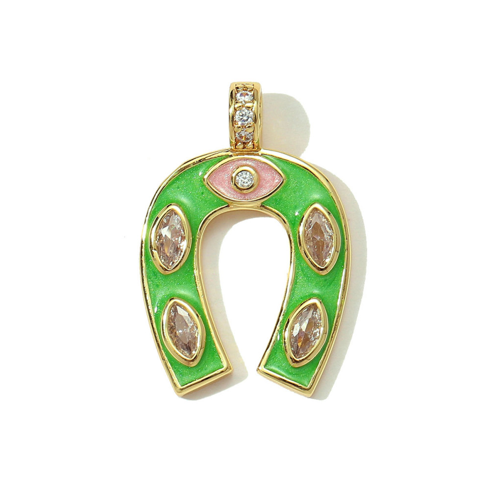 6pcs/pack Copper Micro Zodiac Horse Shoe Heart Necklace Pendant $100 Cross Clover DIY Bracelet Charms Women Yoga Jewelry
