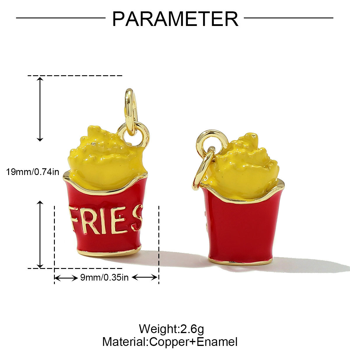 6pcs/pack Copper Micro Zodiac French Fries Popcorn Necklace Pendant Cocktail Hot Dog DIY Earring Charms Women Juice Jewelry