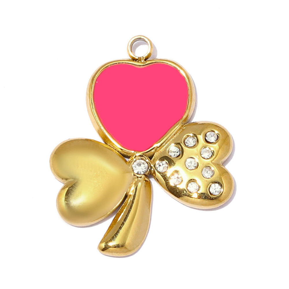 6pcs/pack Stainless Steel Enamel Clover DIY Earring Charms Rhinestone Moon Necklace Pendants Woman Heart Eye Jewelry Wholesale
