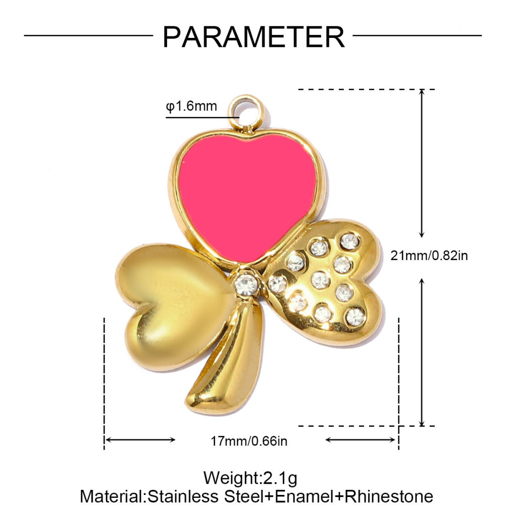 6pcs/pack Stainless Steel Enamel Clover DIY Earring Charms Rhinestone Moon Necklace Pendants Woman Heart Eye Jewelry Wholesale