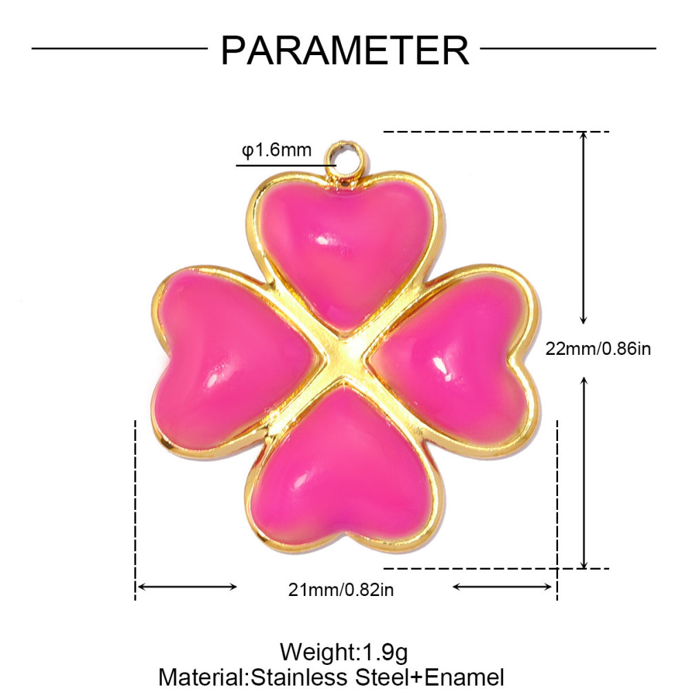 6pcs/pack Stainless Steel Enamel Clover DIY Earring Charms Rhinestone Moon Necklace Pendants Woman Heart Eye Jewelry Wholesale
