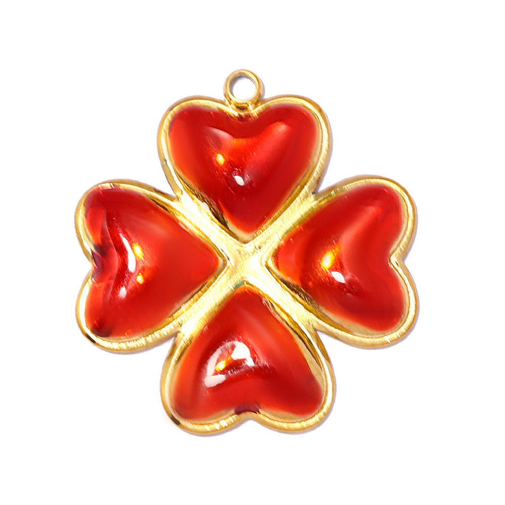 6pcs/pack Stainless Steel Enamel Clover DIY Earring Charms Rhinestone Moon Necklace Pendants Woman Heart Eye Jewelry Wholesale