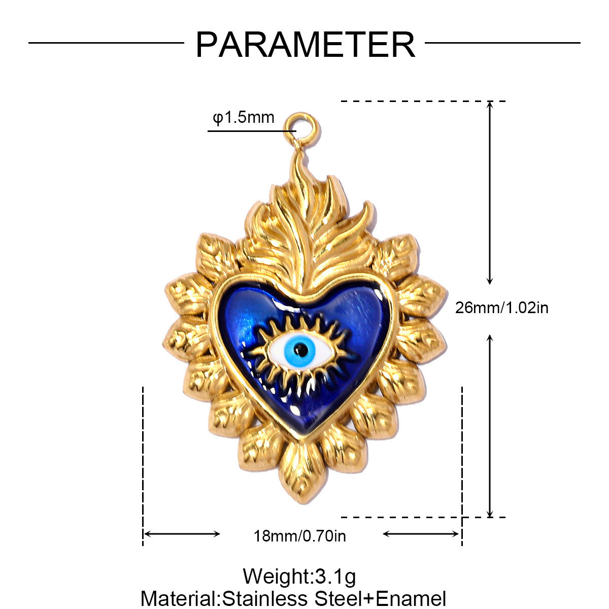 6pcs/pack Stainless Steel Enamel Clover DIY Earring Charms Rhinestone Moon Necklace Pendants Woman Heart Eye Jewelry Wholesale