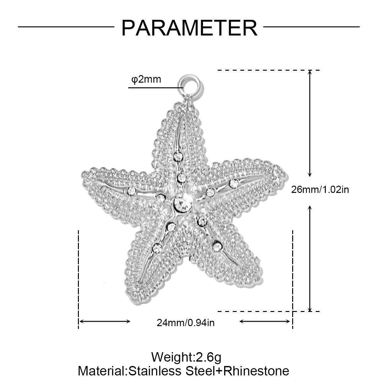 6pcs/pack Stainless Steel Rhinestone Starfish DIY Earring Charms Crab Lion Necklace Pendants Woman Jellyfish Round Jewelry Wholesale