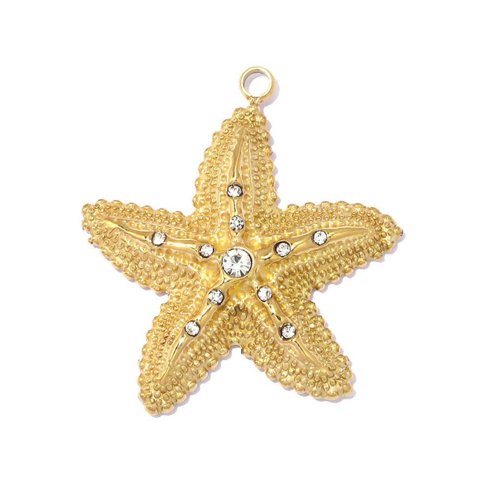 6pcs/pack Stainless Steel Rhinestone Starfish DIY Earring Charms Crab Lion Necklace Pendants Woman Jellyfish Round Jewelry Wholesale