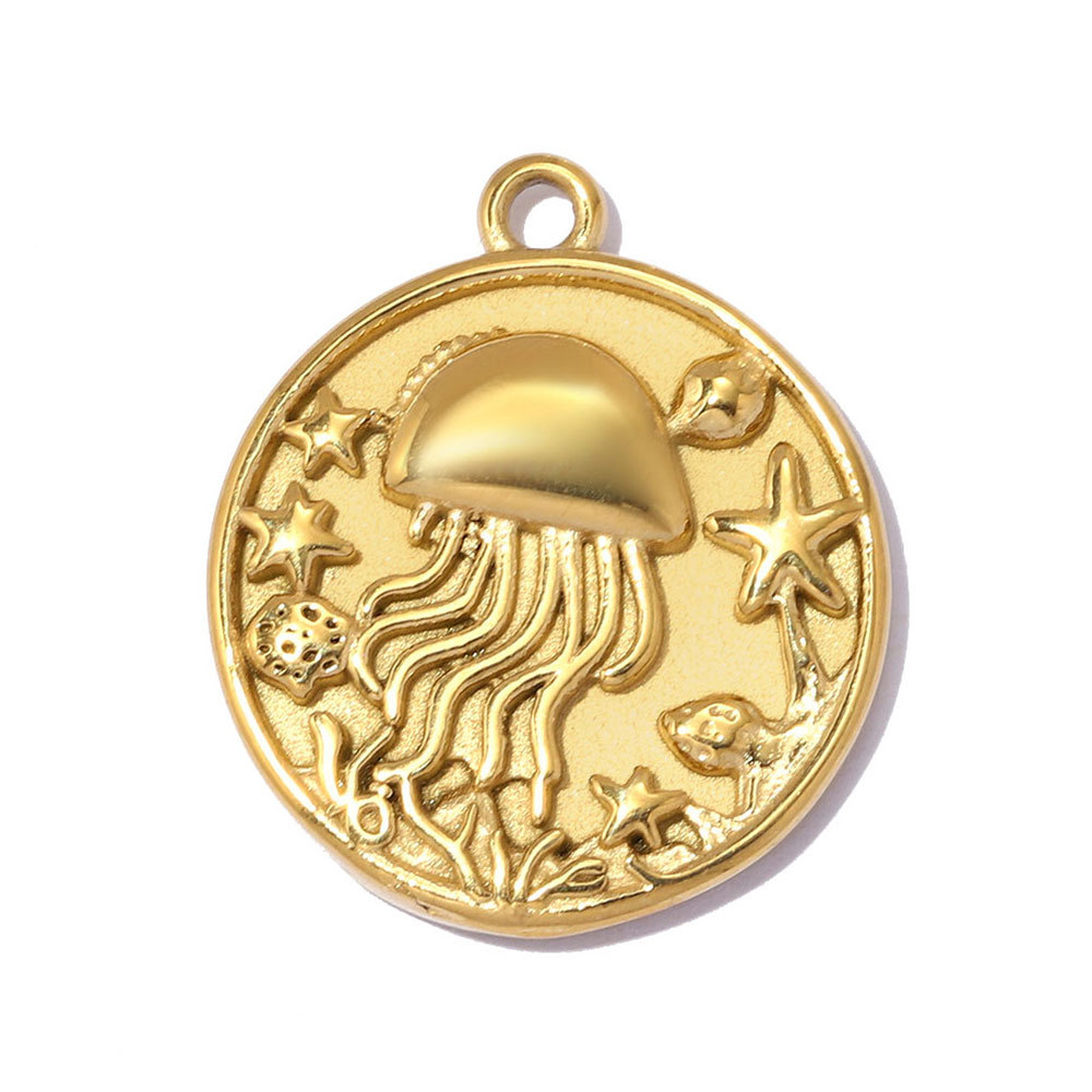 6pcs/pack Stainless Steel Rhinestone Starfish DIY Earring Charms Crab Lion Necklace Pendants Woman Jellyfish Round Jewelry Wholesale