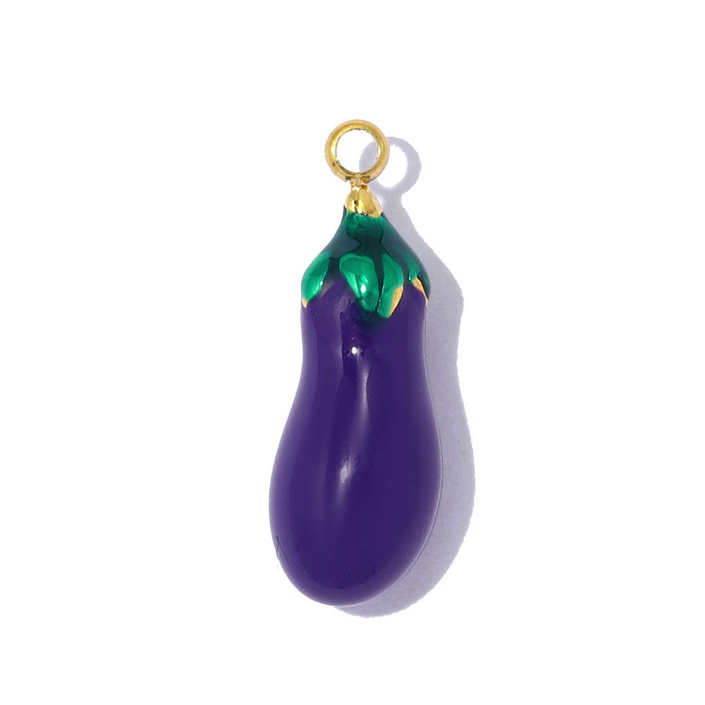 6pcs/pack Stainless Steel Enamel Eggplant Pumpkin DIY Charms Crab Lobster Necklace Pendant Woman Vegetable Jewelry Wholesale